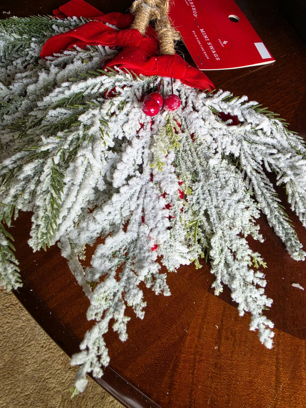 Wondershop 4 Pack Flocked Mini Holiday Garland with Red Ribbon and Berries